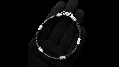 Браслет из кожи с серебряными вставками 6
